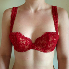 Sutiã Chantal Thomass renda vermelho creme 32B lingerie linda lingerie comprar usado  Enviando para Brazil