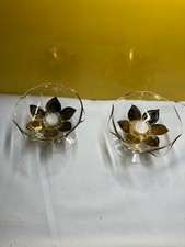 Usado, Lindo prato de pedestal de vidro pintado reverso MCM Gold Flowers 3D comprar usado  Enviando para Brazil