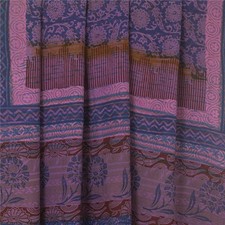 Tecido para artesanato Sari 5+Yd Sânscrito Vintage Sarees azul e rosa puro crepe seda estampa comprar usado  Enviando para Brazil