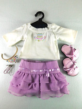 GAROTA AMERICANA~ROUPA DE ANIVERSÁRIO DE MENINA~CAMISA~SAIA DE BABADO ROXO~PULSEIRA~SANDÁLIAS, usado comprar usado  Enviando para Brazil