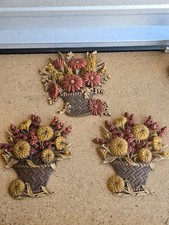 3 Burwood 1977 Mums Flower Outono Arranjo Cesta Placa de Parede #2066-2 Vintage comprar usado  Enviando para Brazil