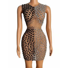 Vestido curto de strass brilhante roupa de festa noite palco vestido transparente comprar usado  Enviando para Brazil