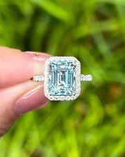 Anel de casamento corte esmeralda 4,94 quilates água-marinha real e diamante sólido ouro branco 14K, usado comprar usado  Enviando para Brazil