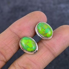 Abotoaduras de prata esterlina 925 feitas à mão com pedra preciosa verde cobre turquesa u120 comprar usado  Enviando para Brazil