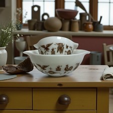 Tigelas de Mistura Pyrex Early American Cinderella 441 e 443 - Explosão do Passado! comprar usado Tigelas de Mistura Pyrex Early American Cinderella 441 e 443 - Explosão do Passado! comprar usado  Enviando para Brazil