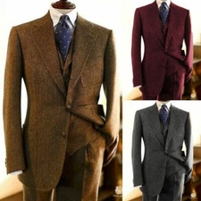 Ternos masculinos de tweed espinha de peixe mistura de lã marrom trabalho formal smoking sob medida comprar usado  Enviando para Brazil