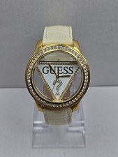 Relógio de quartzo Guess 42 mm ouro caixa semitransparente pulseira de couro nova bateria, usado comprar usado  Enviando para Brazil