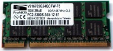 1 GB DDR2 RAM 200-pin SO-DIMM PC2-5300S  2Rx8 'ProMOS V916765G24QCFW-F5' na sprzedaż  Wysyłka do Poland