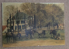 Pintura vintage original assinada - Cavalos Paddock. Aquarela guache equino comprar usado  Enviando para Brazil