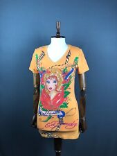 Usado, Camiseta feminina Ed Hardy viscose tamanho G estampada amarela comprar usado  Enviando para Brazil