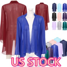 ~Jaqueta cardigã feminina de chiffon transparente manga longa abertura frontal roupa externa comprar usado  Enviando para Brazil