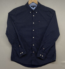 Camisa masculina Tommy Hilfiger botão L azul marinho geométrica manga longa vestido casual BOM comprar usado  Enviando para Brazil