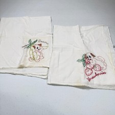 par de toalhas de cozinha vintage feitas à mão bordado filhote de frutas comprar usado  Enviando para Brazil
