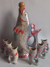 Conjunto de decantadores de peixe de porcelana soviética vintage com 6 copos Shot, Ucrânia, década de 1960, usado comprar usado  Enviando para Brazil