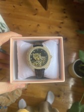 Relógio feminino Diamonique preto e dourado pantera/jaguar de couro gato  comprar usado  Enviando para Brazil