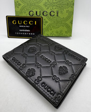 Linda carteira de couro preta com slots para cartão de crédito bi-dobráveis Gucci logotipo comprar usado  Enviando para Brazil