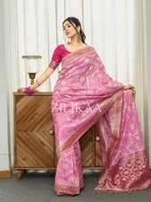 Usado, DONNA Banarasi Morbida Seta Sari Zari Intrecciato Rich Pallu Matrimonio Sari comprar usado  Enviando para Brazil