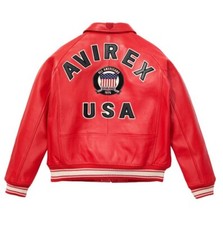 Jaqueta de voo masculina Avirex bombardeiro real americana cor vermelha jaqueta de couro de ovelha comprar usado  Enviando para Brazil