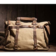 Bolsa de ombro masculina de couro de lona militar vintage bolsa tiracolo bolsa tote comprar usado  Enviando para Brazil