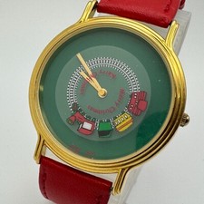 Vintage Natal Relógio de Quartzo Unissex Tom Dourado Trem em Movimento Couro Nova Bateria, usado comprar usado  Enviando para Brazil
