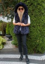 Futro Prawdziwe futro Futro Kamizelka 100% Real Ranch Arctic Fox Fur Hood S/M Granatowy Blu, używany na sprzedaż  PL
