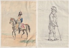 Soldado Caballo Uniforme Uniformes Acuarela Dibujo 1830 comprar usado  Enviando para Brazil