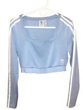 Camiseta crop top Adidas feminina azul claro clássica manga longa tamanho M, usado comprar usado  Enviando para Brazil