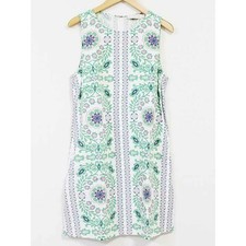 Tory Burch All Pattern Lniana sukienka damska S P Biała x Zielona Używana KIDS-0 na sprzedaż  Wysyłka do Poland