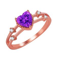 Anillo de oro rosa relleno de cristal púrpura corazón promesa de amor para mujer novia segunda mano  Embacar hacia Argentina