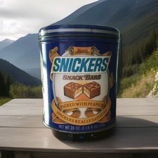 Lancheiras Snickers Mars Inc 24 oz tamanho vazio década de 1980 lata azul 3 gerações anúncio comprar usado  Enviando para Brazil