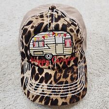 Gorra para mujer KBethos Happy Camper marrón estampado de leopardo con cámper rosa, usado segunda mano  Embacar hacia Argentina