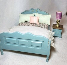 Conjunto de quarto queen size miniatura pintado de azul escala 1:12 para casa de bonecas comprar usado  Enviando para Brazil