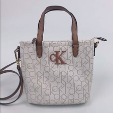 Bolsa satchel Calvin Klein CK marrom creme tiracolo forrada a ouro comprar usado  Enviando para Brazil