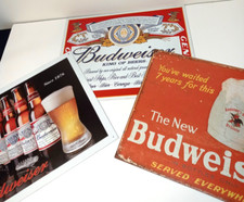 Lote de placas de lata de cerveja Budweiser 16 x 12,5 (3 placas diferentes) comprar usado  Enviando para Brazil