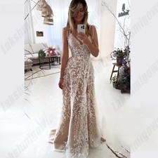 Vestido de Noiva Vintage Champanhe Renda Boho Lado Alto Dividido Sexy Praia Vestido de Noiva comprar usado Vestido de Noiva Vintage Champanhe Renda Boho Lado Alto Dividido Sexy Praia Vestido de Noiva comprar usado  Enviando para Brazil
