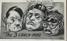 PROPAGANDA DA SEGUNDA GUERRA MUNDIAL - Cartão postal anti-HITLER Tojo MUSSOLINI The 3 Crackpots década de 1940 comprar usado  Enviando para Brazil