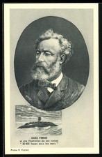 Retrato Del Escritor Jules Verne, Ilustración De Submarino De 20000 Leguas comprar usado  Enviando para Brazil