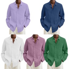 Camisa masculina manga longa casual algodão blusa solta com botões camisas tops e comprar usado  Enviando para Brazil