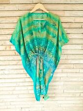 Vestido túnica de seda pura Kaftan Midi Caftan feminino capa estampada verde KFNM1299 comprar usado  Enviando para Brazil