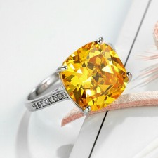 Usado, Anel de prata feito à mão em forma quadrada natural brilhante amarelo citrino pedras preciosas tamanho 6-10 comprar usado  Enviando para Brazil