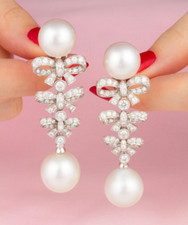 Brincos pendurados em gota com diamantes e pérolas enormes criados em laboratório Bow Design branco 5,79 CT comprar usado  Enviando para Brazil