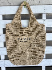 Usado, Bolsa tote de malha 'Paris Milano' ráfia natural bordada hobo bolsa de praia bolsa de mão comprar usado  Enviando para Brazil