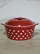 Prato Caserole Good Cook grés, vermelho com bolinhas brancas, redondo 8" comprar usado  Enviando para Brazil