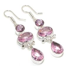 Brinco de prata esterlina 925 feito à mão com pedra preciosa rosa kunzita tamanho 2,3" comprar usado  Enviando para Brazil