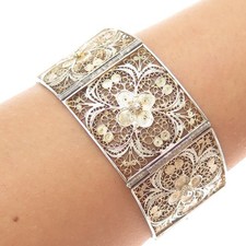 Pulseira de elos de painel de filigrana floral folheada a ouro 800 antiga Itália 7,25" comprar usado  Enviando para Brazil