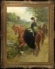Pintura a óleo antiga feita à mão Master-Art antiga retrato senhora cavalo sobre tela comprar usado  Enviando para Brazil