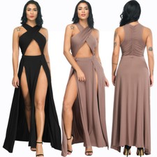 Vestidos de verão femininos sexy fenda alta dupla coxa dividida maxi clube vestidos de festa comprar usado  Enviando para Brazil