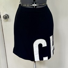 1990s MOSCHINO BARATO CHIQUE PRETO CREPE MINI TERNO SAIA LETRAS REFLEXIVAS 12 42, usado comprar usado  Enviando para Brazil