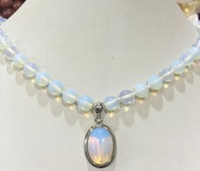 "Bonito Collar Collar Colgante de Piedras Preciosas Ópalo Opalita Reiki de 18"" de Terapia Redonda Blanca de 8 mm" segunda mano  Embacar hacia Mexico