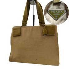 Bolsa tote de couro de lona PRADA logotipo triângulo chave comprar usado  Enviando para Brazil